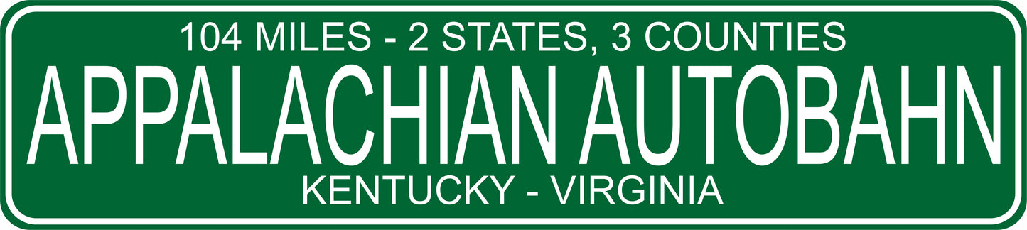 Appalachian Autobahn Green Road Sign